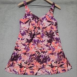 LL Bean Purple Tankini With Built-in Bra Size 14 UPF 50